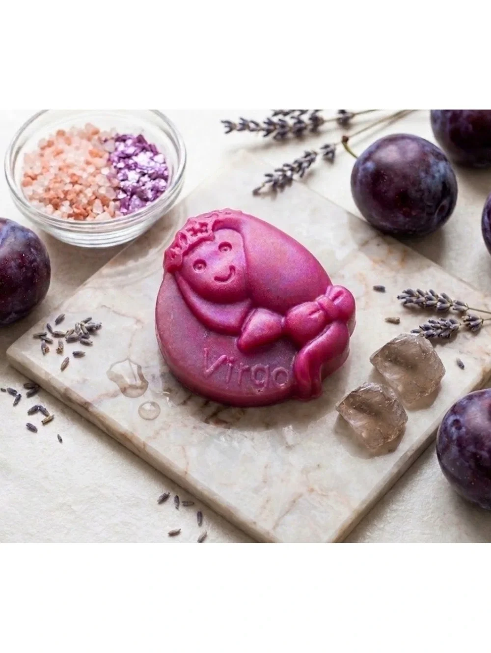 Virgo Soap with Sugar Plum Scent and Amethyst Crystal Inside